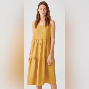 EILEEN FISHER Washed Organic Linen Delave Tiered Dress Size XXS